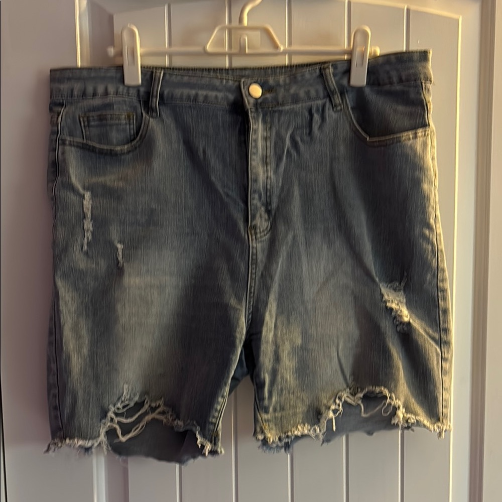 SHEIN Distressed Jean Shorts - Blue